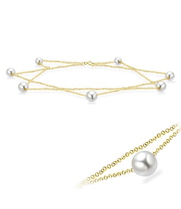 Gold Plated Silver Anklets With Pearls ANK-202-GP